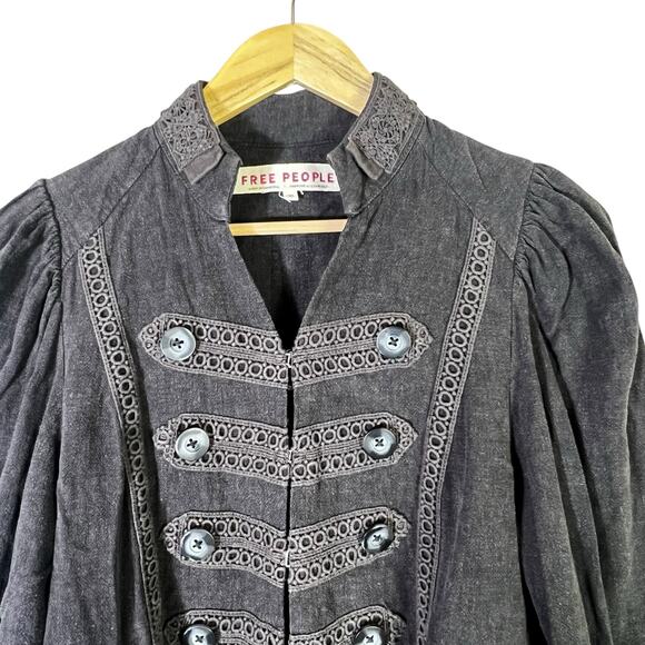 Free People Ariana Embroidered Jacket Jacket Womens XS Washed Black Military - Picture 3 of 7